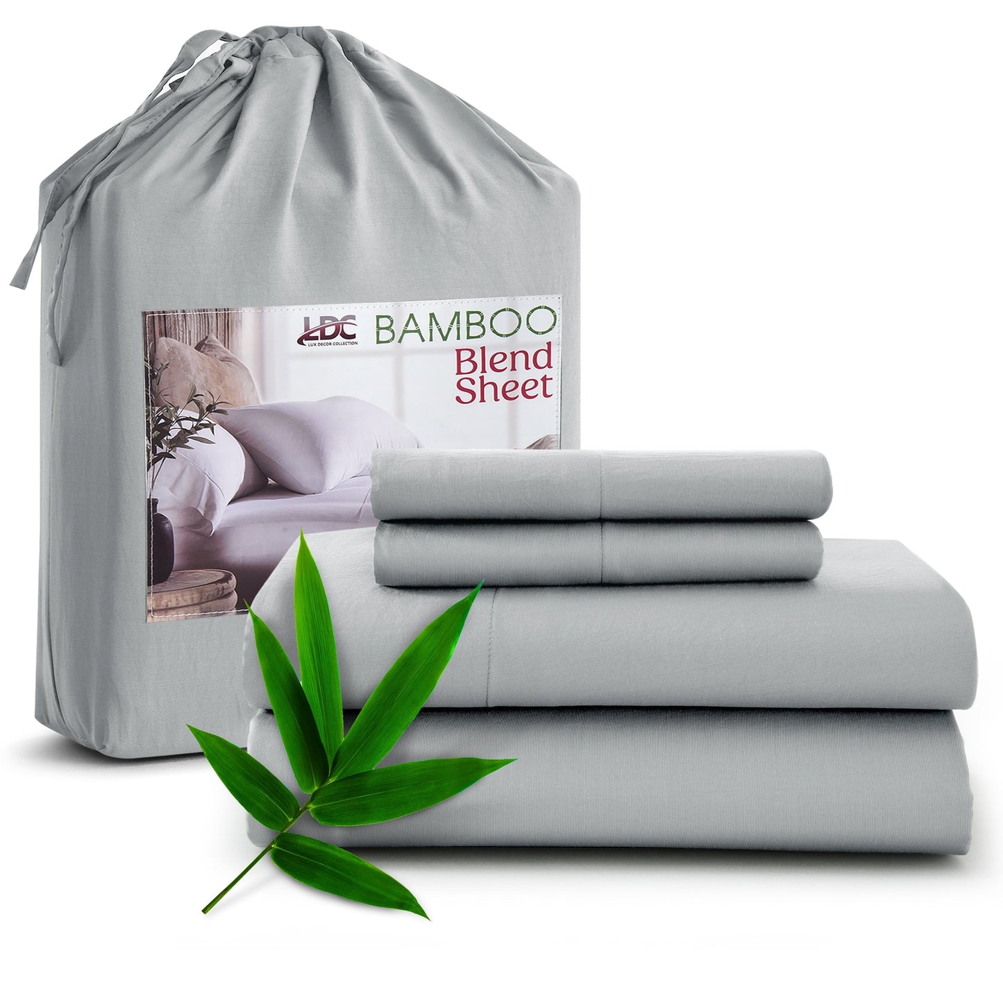 Breathable Luxury Rayon - 4 Piece Cooling Bed Sheets Set, Gray - Luxury Bed Sheet Set with Deep Pockets - Default Title