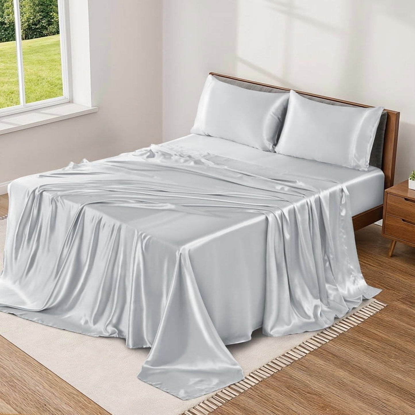 Ultra-Soft Lux Decor Luxury Satin Sheets King Size - 4 Piece Cooling Bed Sheet Set, Silky Soft & Smooth, Deep Pockets up to 15",... - Premium Ultra-Soft Pillowcase Pair for Sleeping - Default Title