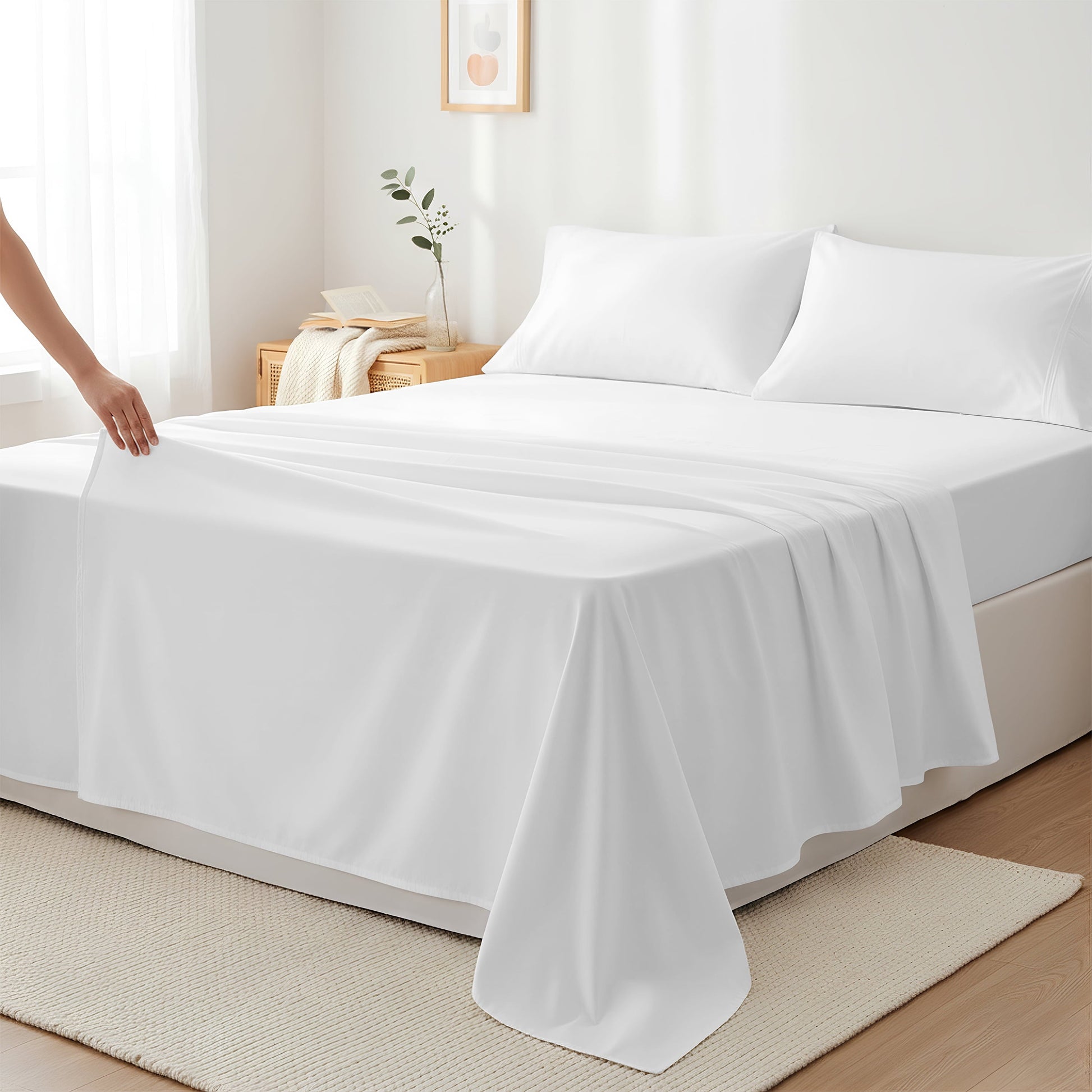 Cooling Sateen 100% Cotton Sheets For Queen Size Bed - Luxury 400 Thread Count Queen Sheet Set, 4 Piece Sateen Weave Queen White Cot... - Luxury Bed Sheet Set with Deep Pockets - Default Title