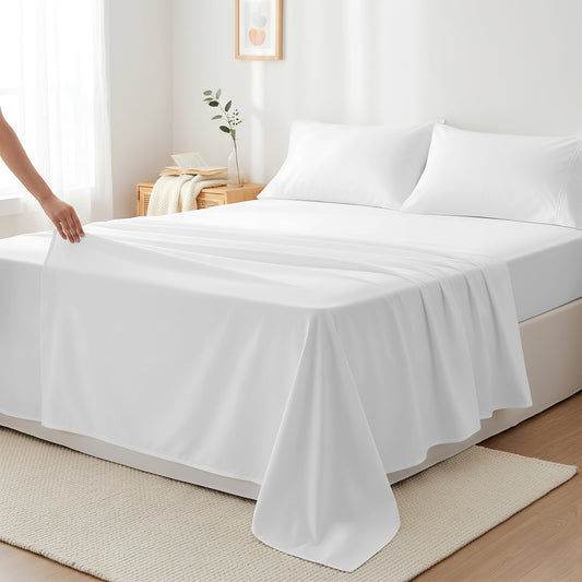 Cooling Sateen 100% Cotton Sheets For Queen Size Bed - Luxury 400 Thread Count Queen Sheet Set, 4 Piece Sateen Weave Queen White Cot... - Luxury Bed Sheet Set with Deep Pockets - Default Title