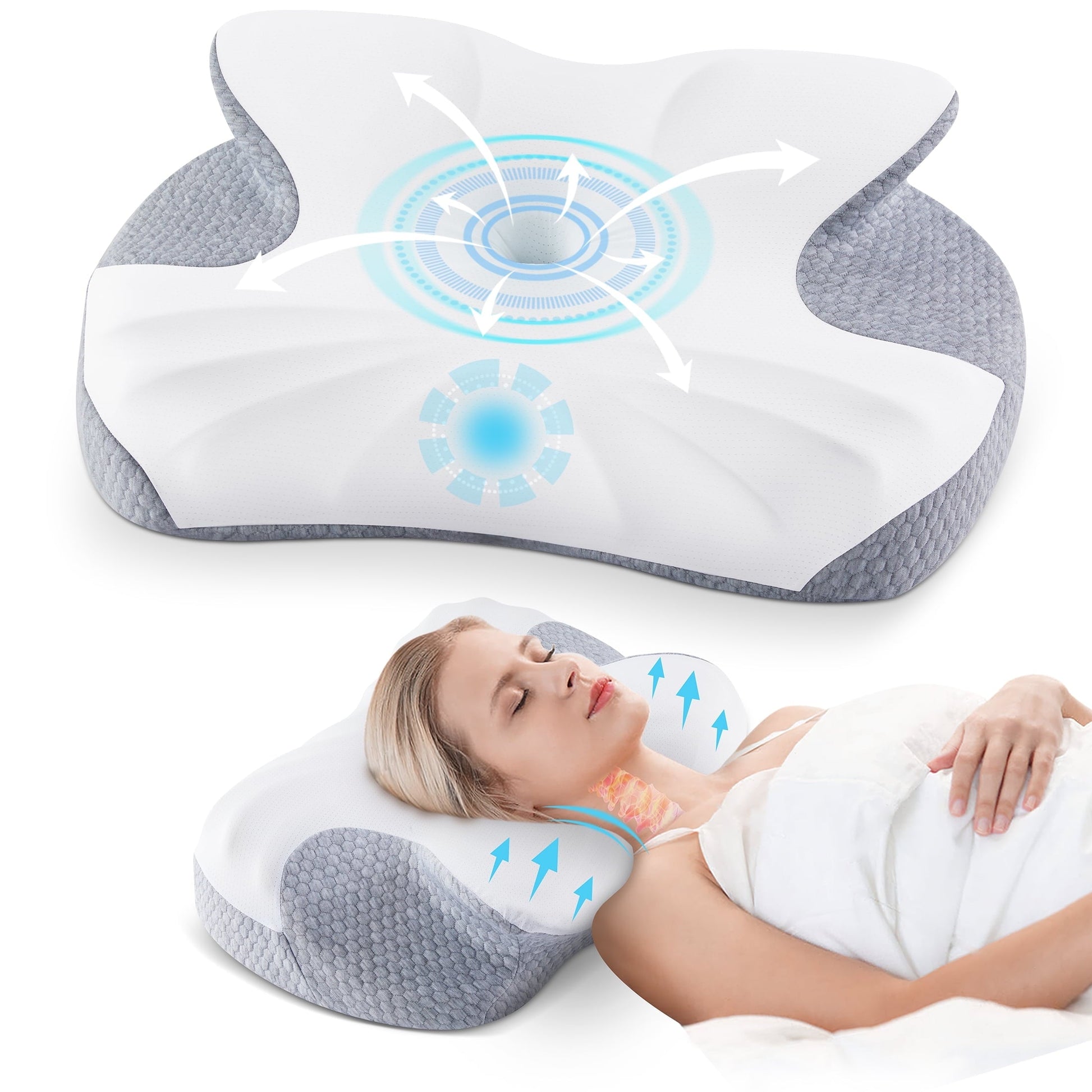 Fluffy Shredded Cervical Memory Foam Pillow Neck Bed Pillow for Pain Relief Sleeping, Ergonomic Orthopedic for Side Back and Stomach ... - Ergonomic Memory Foam Pillow for Neck Pain Support - Default Title