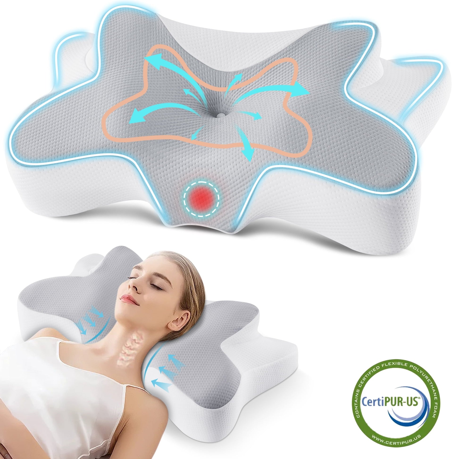 Orthopedic Support Memory Foam Pillow for Neck Pain Relief Cervical Sleepers Standard/Queen Gray - Hotel Quality Plush Sleeping Pillows - Default Title