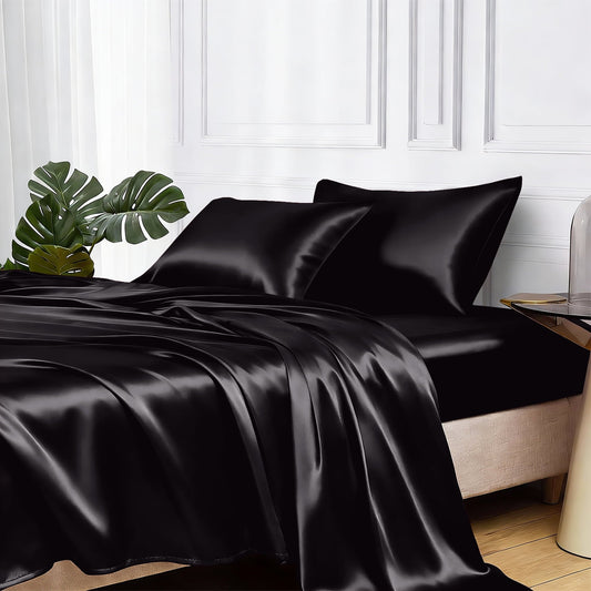 Wrinkle-Resistant Set Queen 4 Pcs, Silky Elegant Luxurious Queen Size Bed s, with Flat , Deep Pocket Fitted for Mattress and Matching P... - Premium Ultra-Soft Pillowcase Pair for Sleeping - Default Title