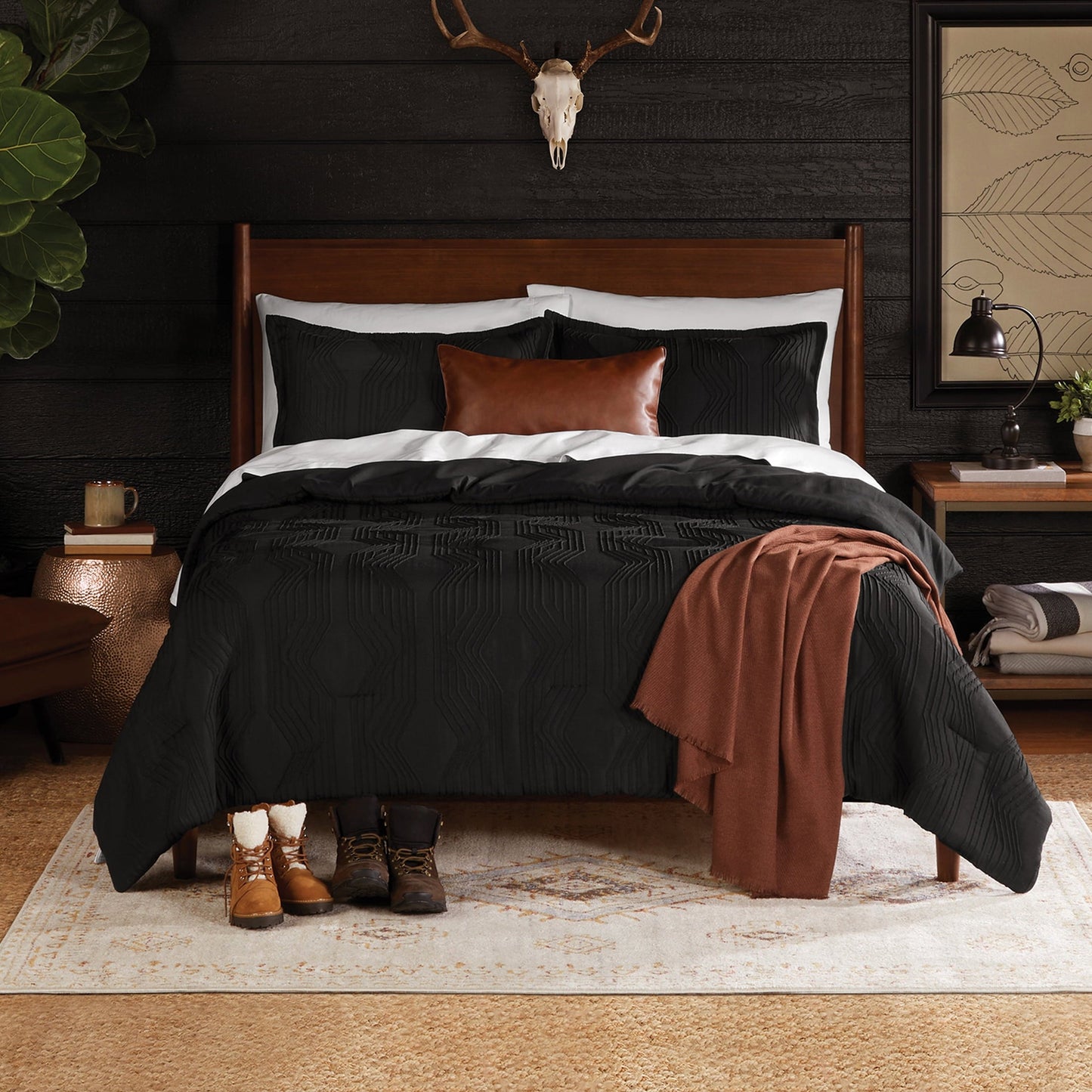 Hypoallergenic Cloud Full/Queen Comforter Set, All-Season, 5-Piece, Black Jacquard Geo - Hypoallergenic Ultra-Fluffy Quilt for Winter - Default Title