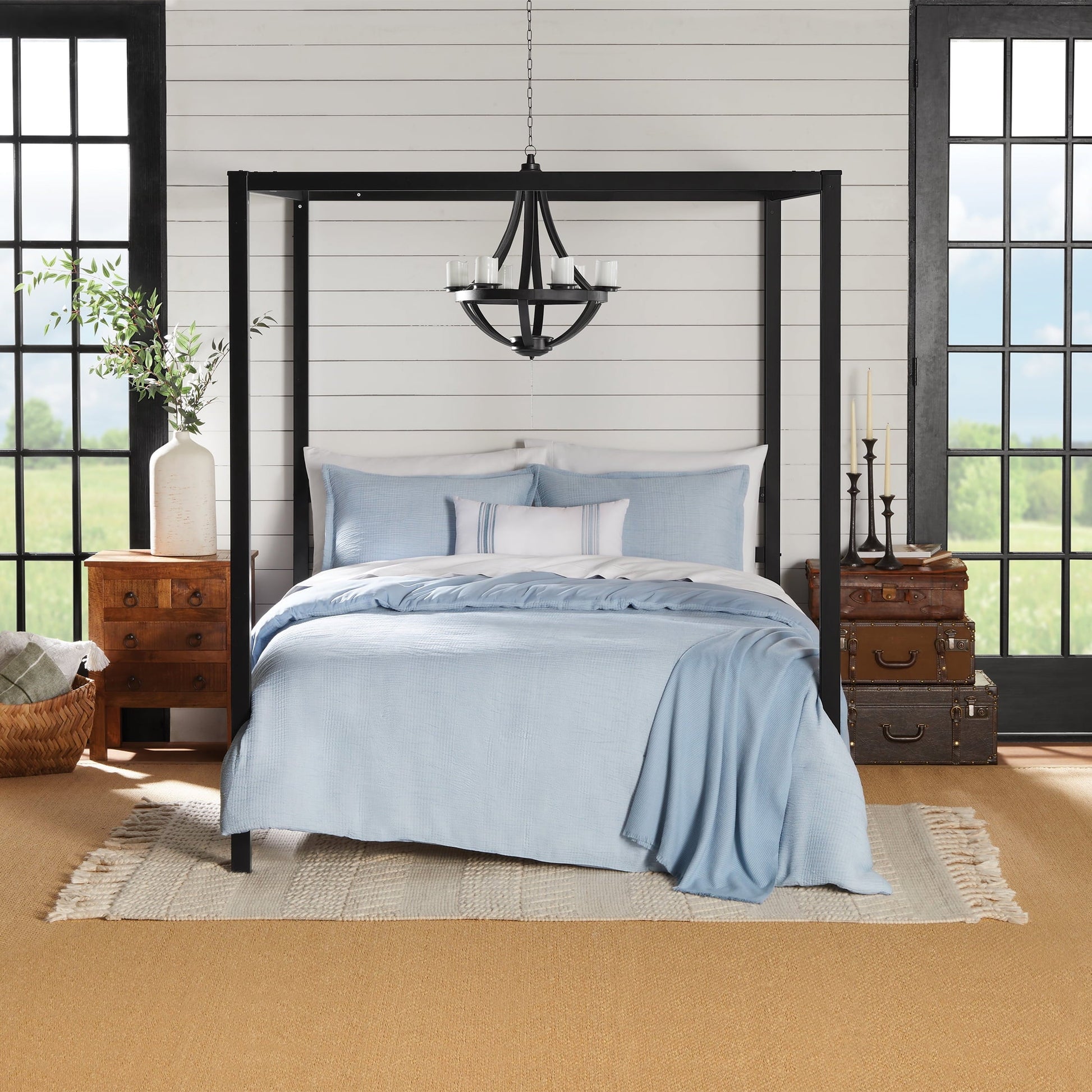 Luxurious Quilted Full/Queen Comforter Set, All-Season, 5-Piece, Blue Matelasse Tonal Stripe - All-Season Down Alternative Comforter Insert - Default Title