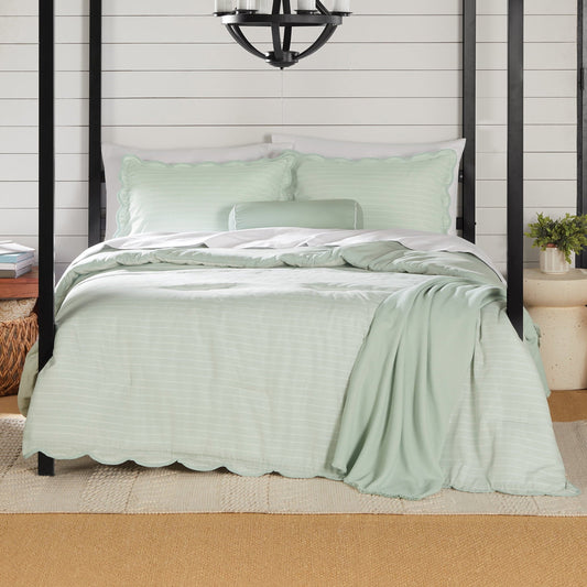 Fluffy Down Alternative Full/Queen Comforter Set, All-Season, 5-Piece, Sage Pick Stitch Scallop - All-Season Down Alternative Comforter Insert - Default Title