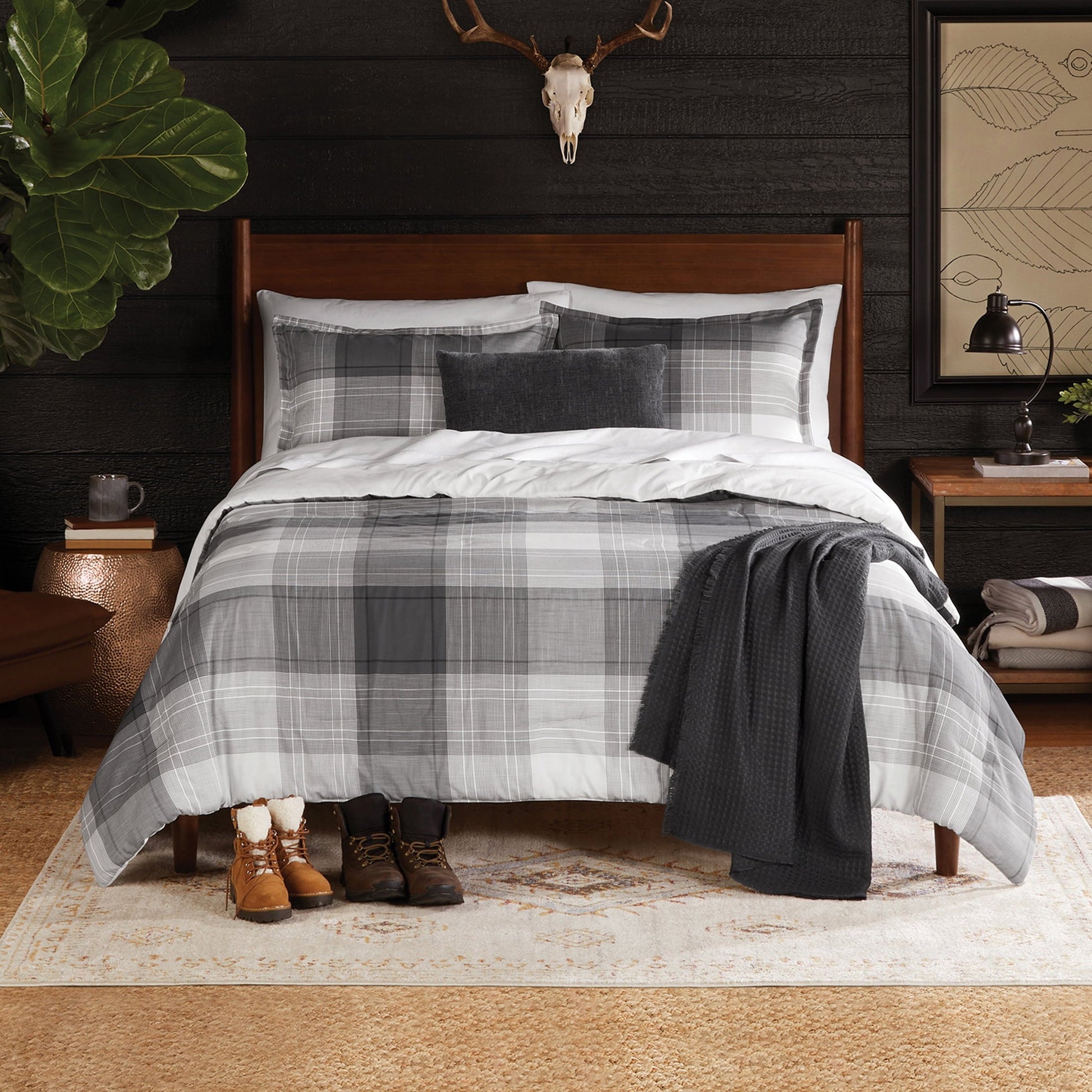 Heavyweight Warmth Full/Queen Comforter Set, All-Season, 5-Piece, Grey Plaid - Luxurious Quilted Duvet Cover Set - Default Title