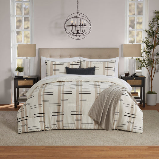 All-Season Full/Queen Comforter Set, All-Season, 5-Piece, Tan Modern - Hypoallergenic Ultra-Fluffy Quilt for Winter - Default Title
