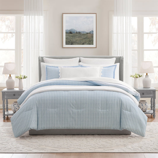Fluffy Down Alternative Stripe 11-Piece Comforter Set with Sheets, Blue, Queen - Hypoallergenic Ultra-Fluffy Quilt for Winter - Default Title