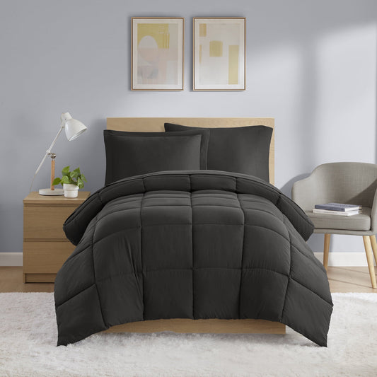 All-Season All in One Down Alt Reversible Comforter and Sheet set- 5 Piece, Twin, Black - All-Season Down Alternative Comforter Insert - Default Title