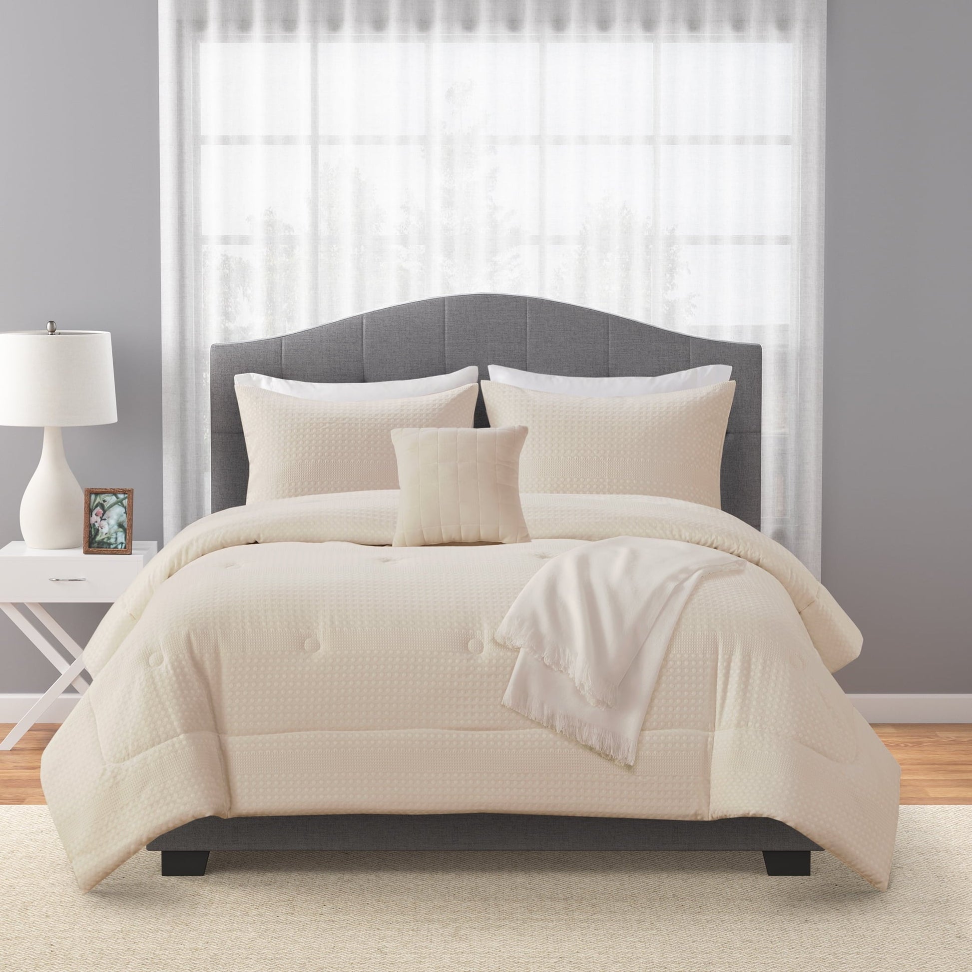 Hypoallergenic Cloud 5-Piece Papyrus Beige Waffle Comforter Set, Full/Queen - Cloud-Like Soft Lightweight Bed Comforter - Default Title