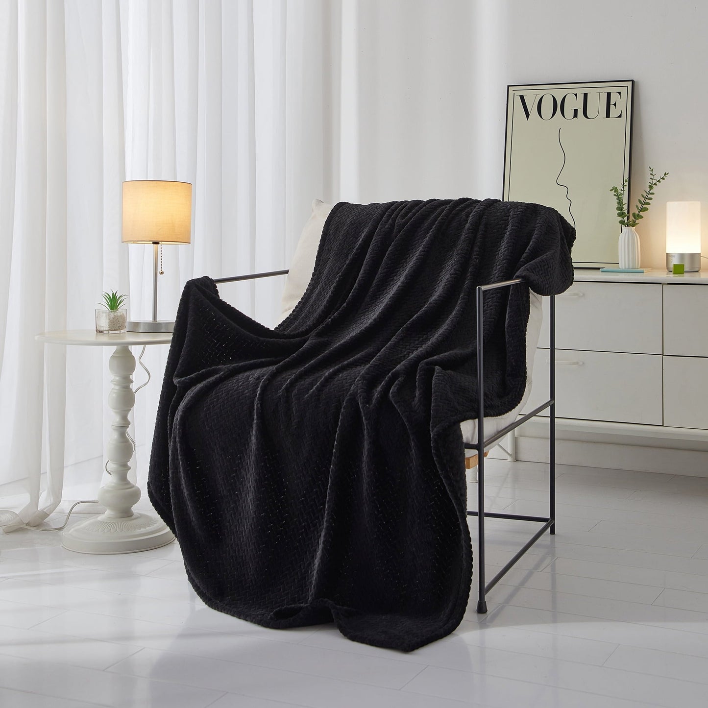 Decorative Knitted Cozy Textured Plush Throw Blanket, Black, 50"x60" All Ages - Super Soft Reversible Sherpa Flannel Blanket - Default Title
