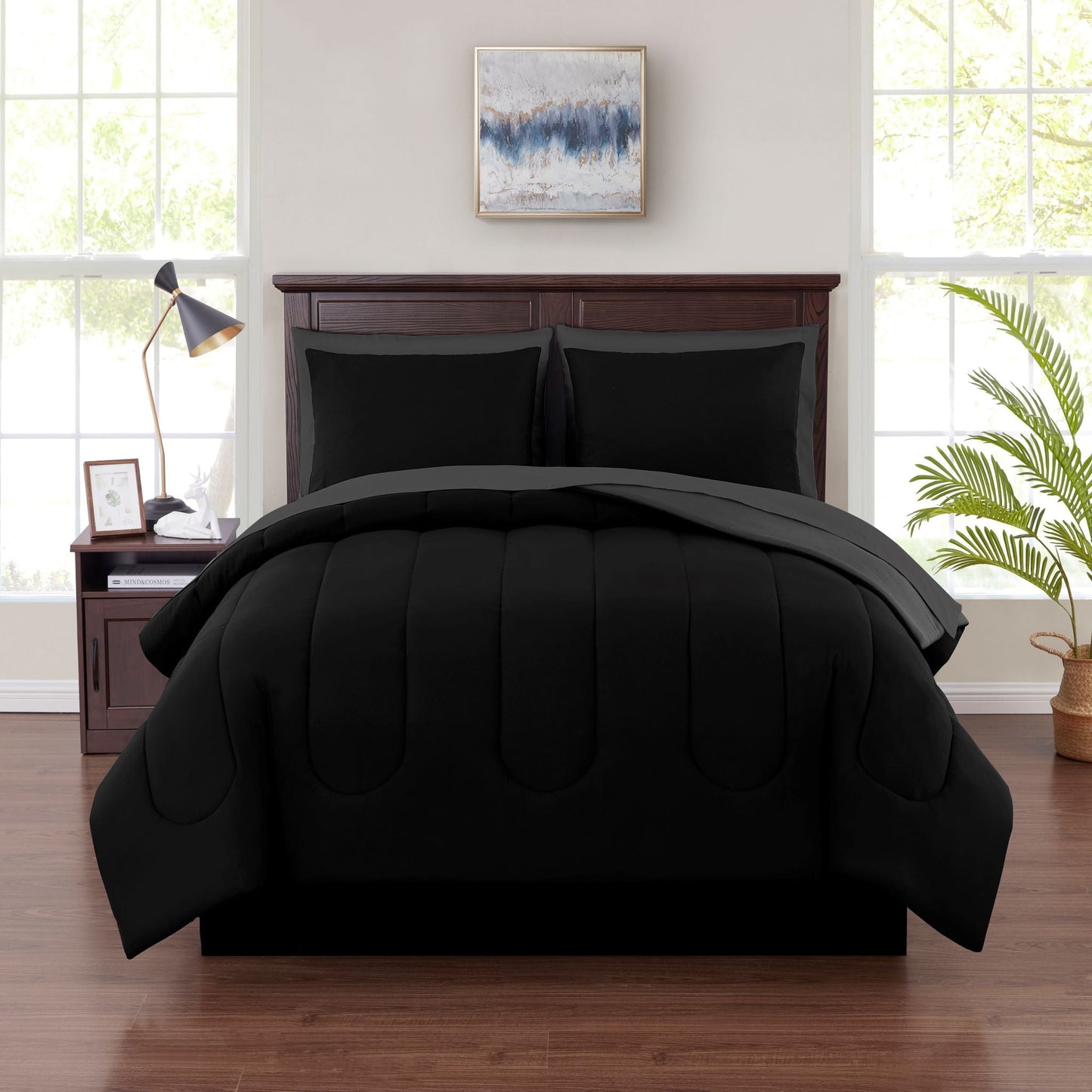 Heavyweight Warmth 7 Piece Reversible Bed in a Bag Comforter Set with Sheets, Black, King - Cloud-Like Soft Lightweight Bed Comforter - Default Title
