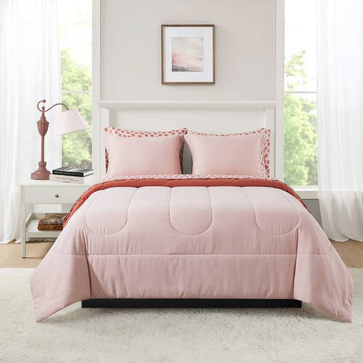 Luxurious Quilted 7-Piece Reversible Bed in a Bag Comforter Set with Sheets, Pink, Queen - All-Season Down Alternative Comforter Insert - Default Title