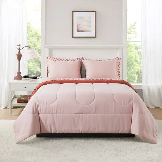 Luxurious Quilted 7-Piece Reversible Bed in a Bag Comforter Set with Sheets, Pink, Queen - All-Season Down Alternative Comforter Insert - Default Title