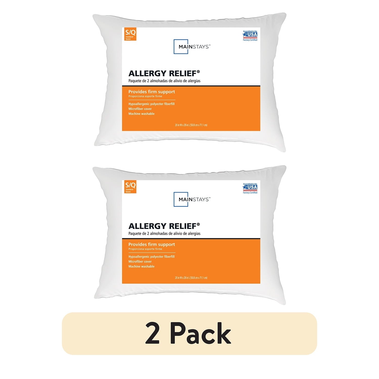 Decorative Plump Allergy Relief Bed Pillows, Standard/Queen - Firm Support, Back and Side Sleeper (2 Count) - Hotel Quality Plush Sleeping Pillows - Default Title