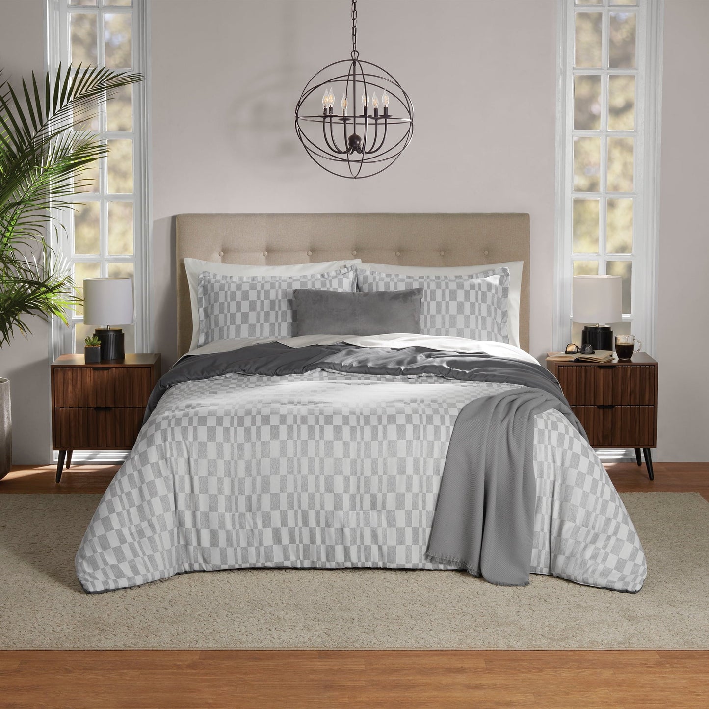 Heavyweight Warmth Full/Queen Comforter Set, All-Season, 5-Piece, Soft Silver Check - Cloud-Like Soft Lightweight Bed Comforter - Default Title
