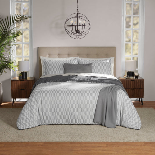 Heavyweight Warmth Full/Queen Comforter Set, All-Season, 5-Piece, Soft Silver Check - Cloud-Like Soft Lightweight Bed Comforter - Default Title