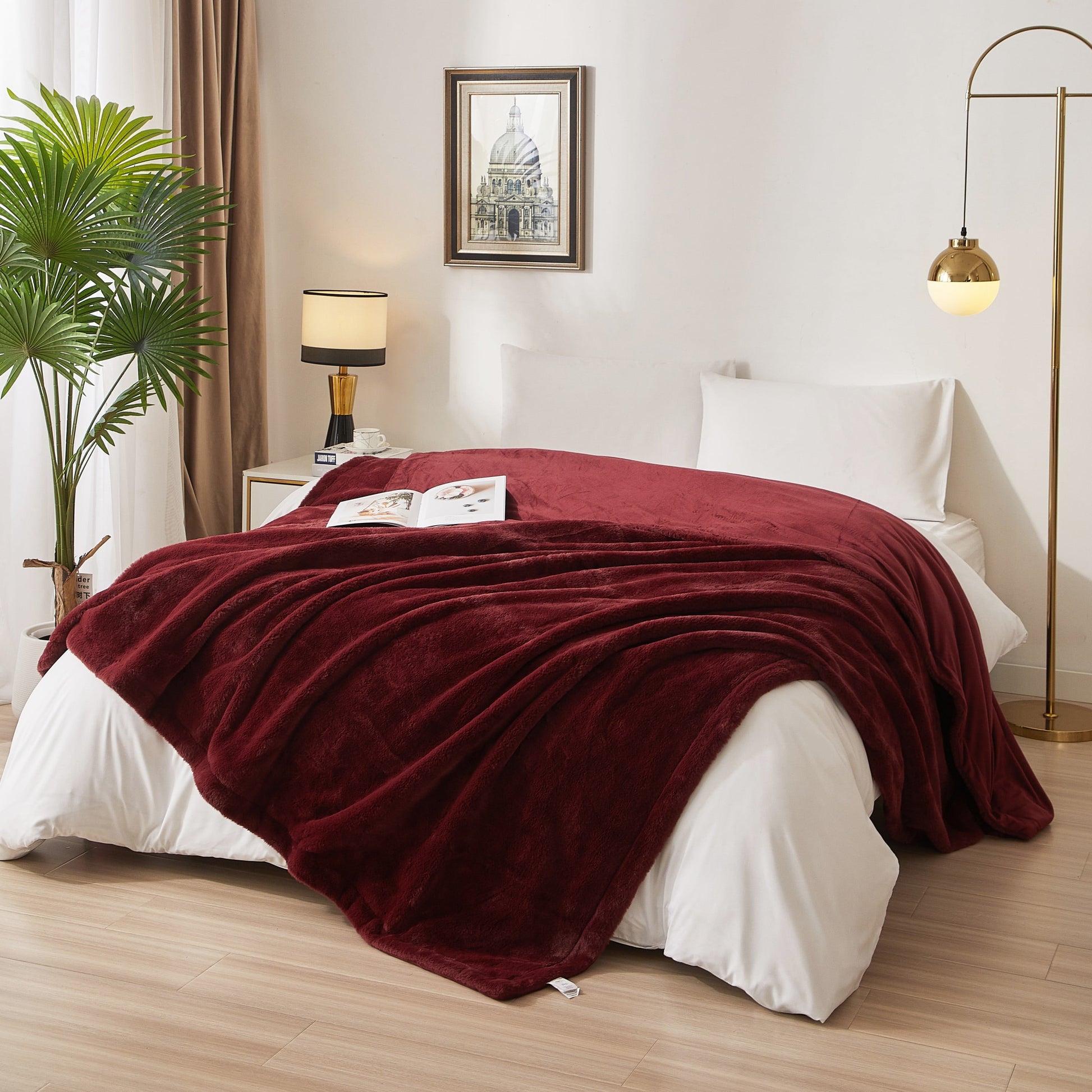 Cozy Fleece Cozy Faux Fur Super Soft luxury Blanket, Full/Queen, Luscious Merlot - Cozy Fleece Throw Blanket for Couch & Bed - Default Title