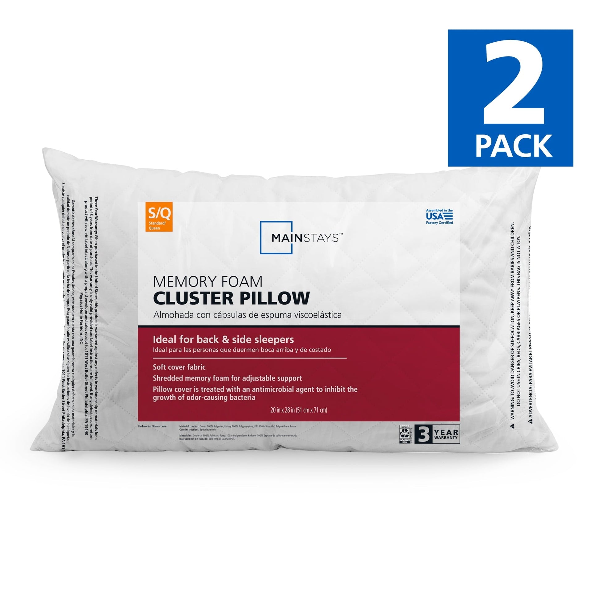 Ergonomic Memory Foam Memory Foam Cluster Bed Pillow, Standard Queen, 2 Pack - Hotel Quality Plush Sleeping Pillows - Default Title