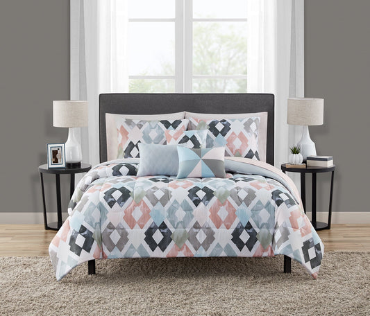 Luxurious Quilted Reversible Marble Diamond 8-Piece Bed in a Bag Bedding Set, Twin/Twin XL - All-Season Down Alternative Comforter Insert - Default Title