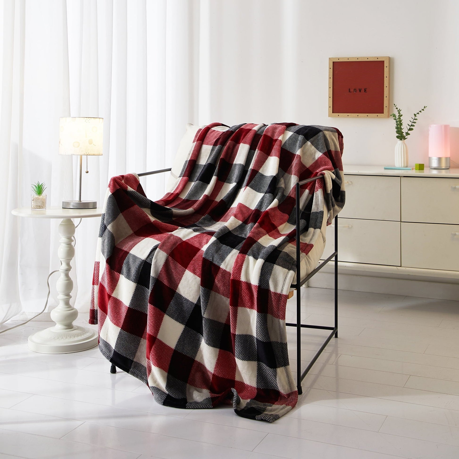 Decorative Knitted Cozy Plush Throw Blanket, Red Plaid 50" x 60" All Ages - Cozy Fleece Throw Blanket for Couch & Bed - Default Title
