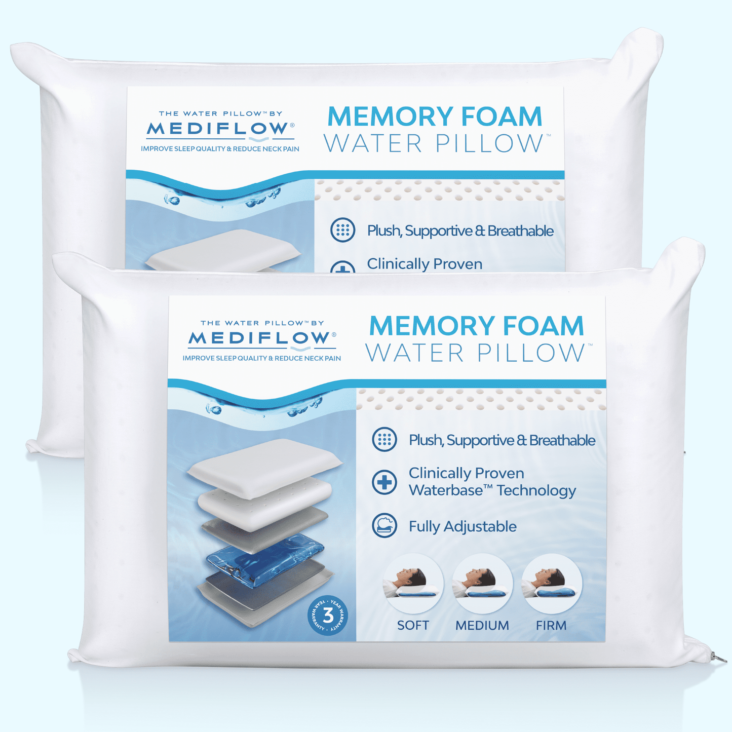 Ergonomic Memory Foam Memory Foam Water Pillow - Adjustable Pillow for Neck Pain Relief, Pillow for Side, Back, and Stomach Sleepers, The O... - Orthopedic Shredded Foam Bed Pillow Set - Default Title
