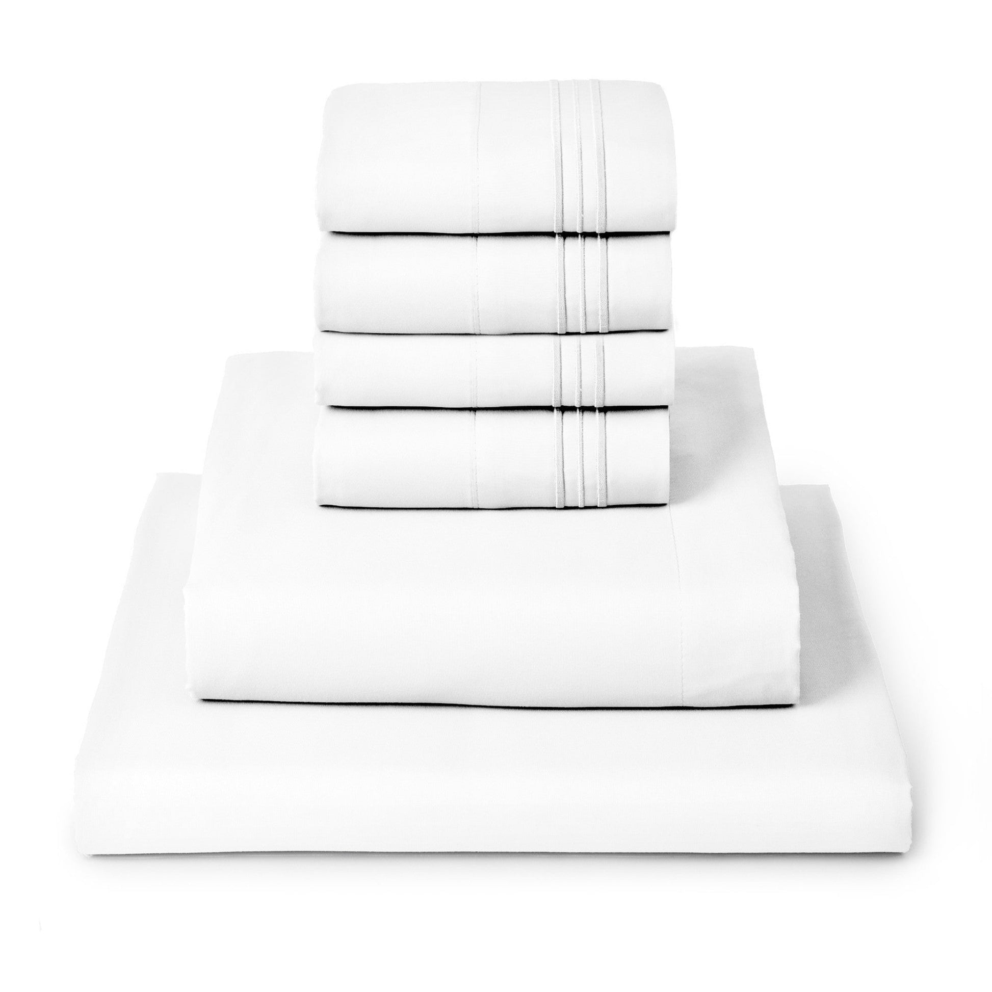 Premium Egyptian Cotton Iconic 6 Piece Bed Sheet Set Brushed Microfiber, Deep Pocket, Queen, White - Premium Ultra-Soft Pillowcase Pair for Sleeping - Default Title