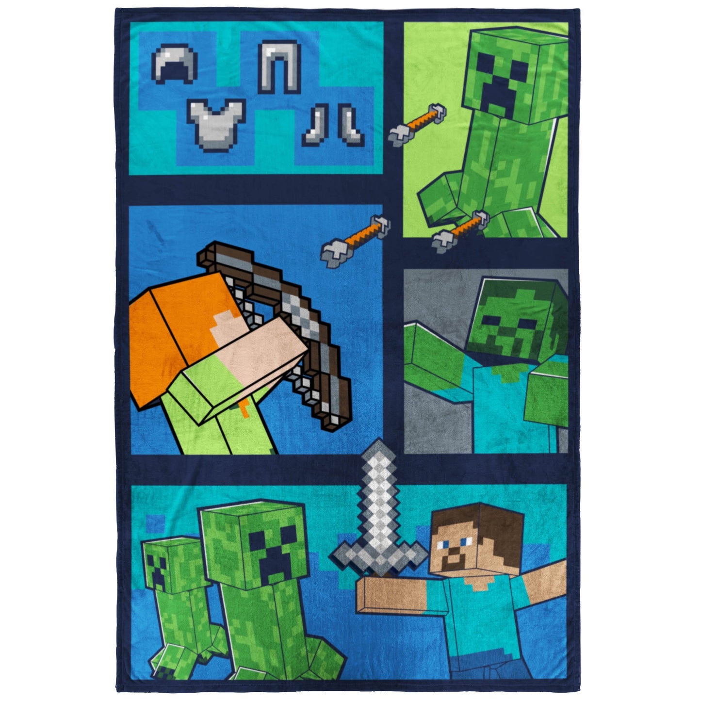 Reversible Sherpa Minecraft Kids Twin/Full Blanket, 62 x 90, Microfiber, Green and Blue - Cozy Fleece Throw Blanket for Couch & Bed - Default Title