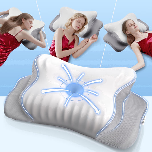 Ergonomic Memory Foam Ergonomic Cervical Pillows，Memory Foam Bed Pillow for Neck & Shoulder Pain Relief for Side Back Stomach Sleepers White - Decorative Throw Pillow Cushion for Sofa & Bed - Default Title