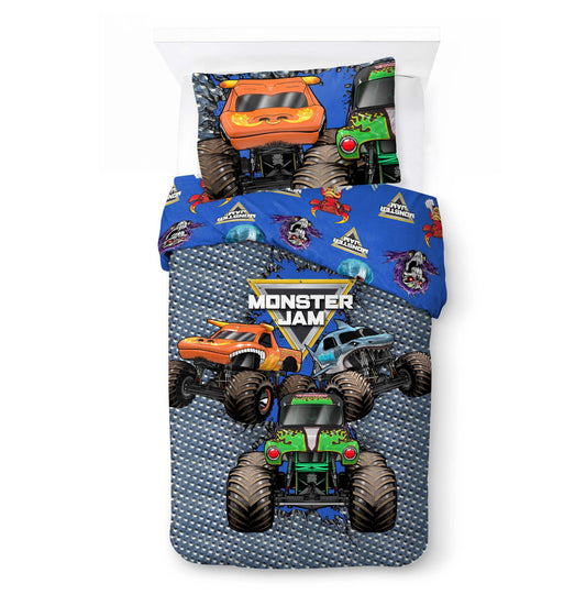 Hypoallergenic Cloud Monster Jam Smash & Mash Kids Multicolor 2 Piece Reversible Comforter and Pillowcase Bedding Set, Twin/Full - Cloud-Like Soft Lightweight Bed Comforter - Default Title