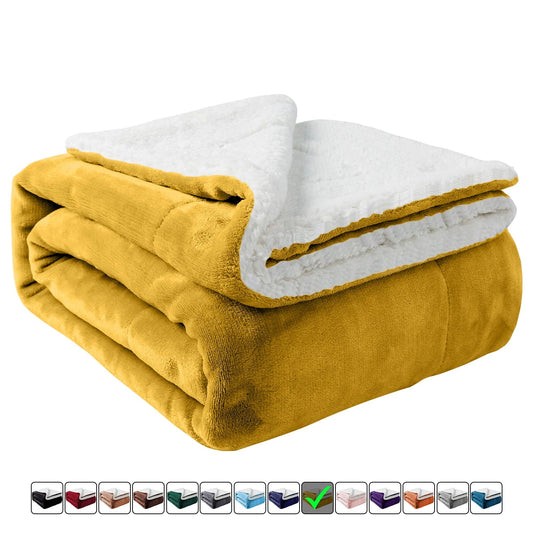 Cozy Fleece Moonlight20015 Sherpa Blanket Fluffy Plush Couch & Travel Blanket Reversible Throw Size Ochre Color - Lightweight Plush Warm Blanket for All Seasons - Default Title