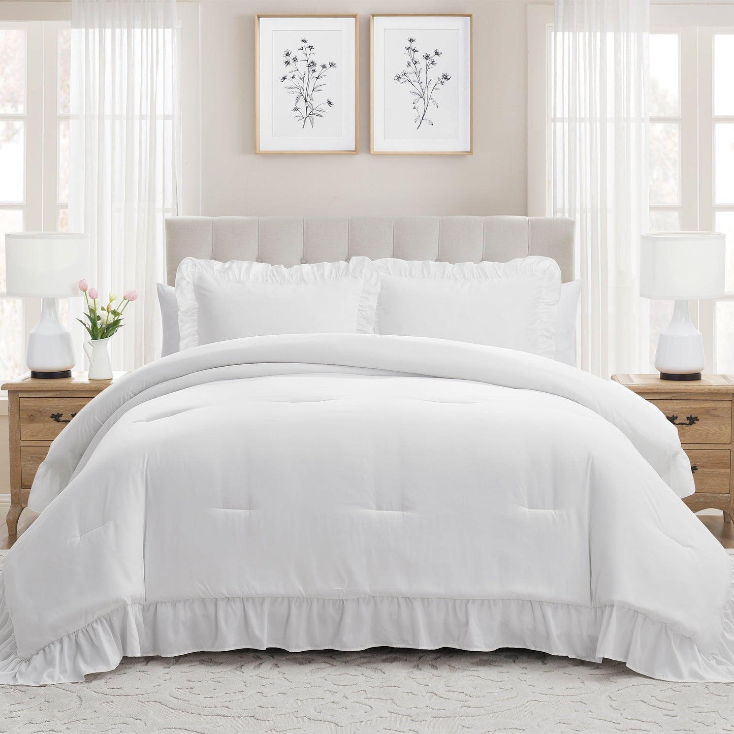 Hypoallergenic Cloud Full/Queen Comforter Set, All-Season, 3-Piece, White Ruffle - Hypoallergenic Ultra-Fluffy Quilt for Winter - Default Title