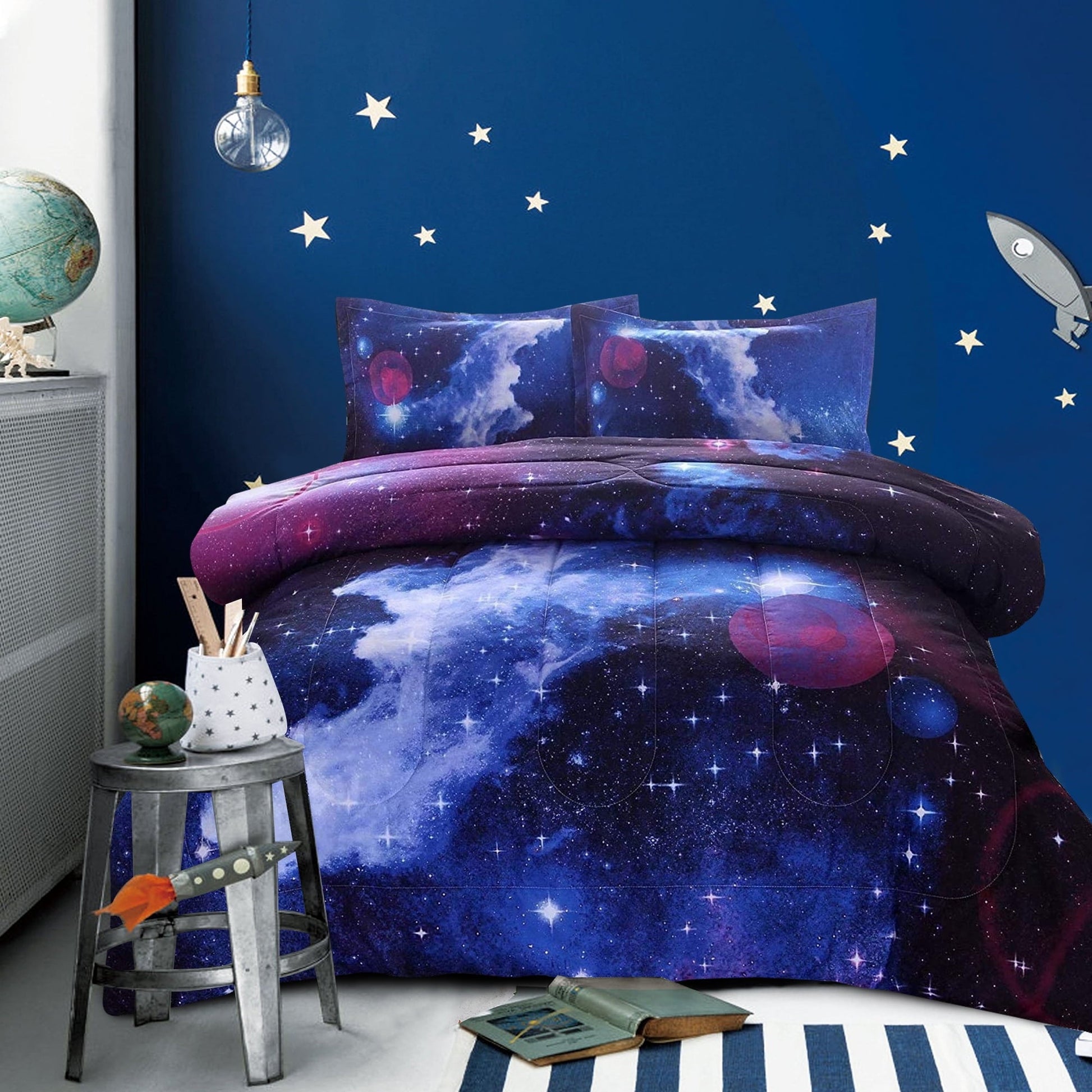 All-Season Galaxy Bedding Sets Outer Space Comforter 3D Printed Space Quilt Set Full Size for Kids Blue - Cloud-Like Soft Lightweight Bed Comforter - Default Title