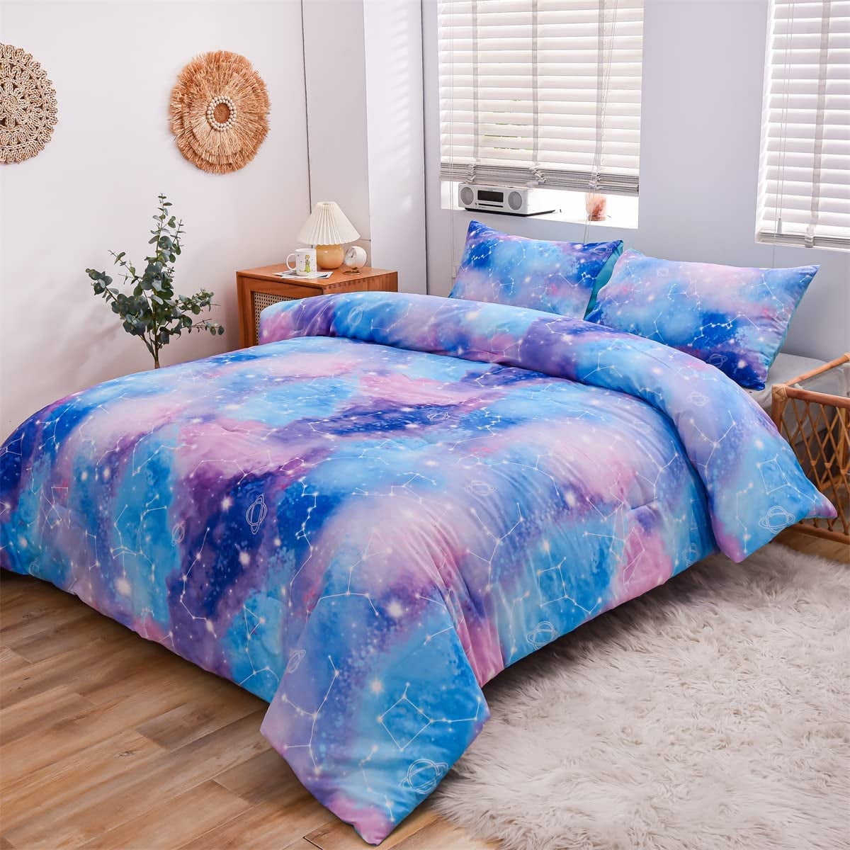 All-Season Tie Dye Constellation Ombre Comforter Set Twin Gradient Galaxy Bedding Set Blue Purple - Hypoallergenic Ultra-Fluffy Quilt for Winter - Default Title