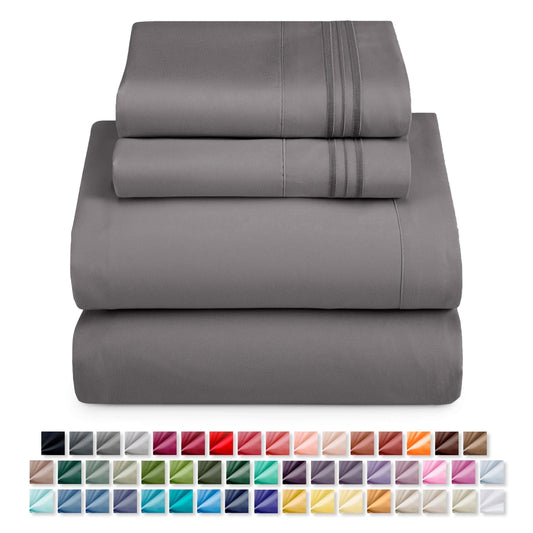 Cooling Sateen Queen Sheets Set, 1800 Series 4 Piece Sheets , Luxury Soft Microfiber Queen Size Bed Sheets Set, Gray - Luxury Bed Sheet Set with Deep Pockets - Default Title
