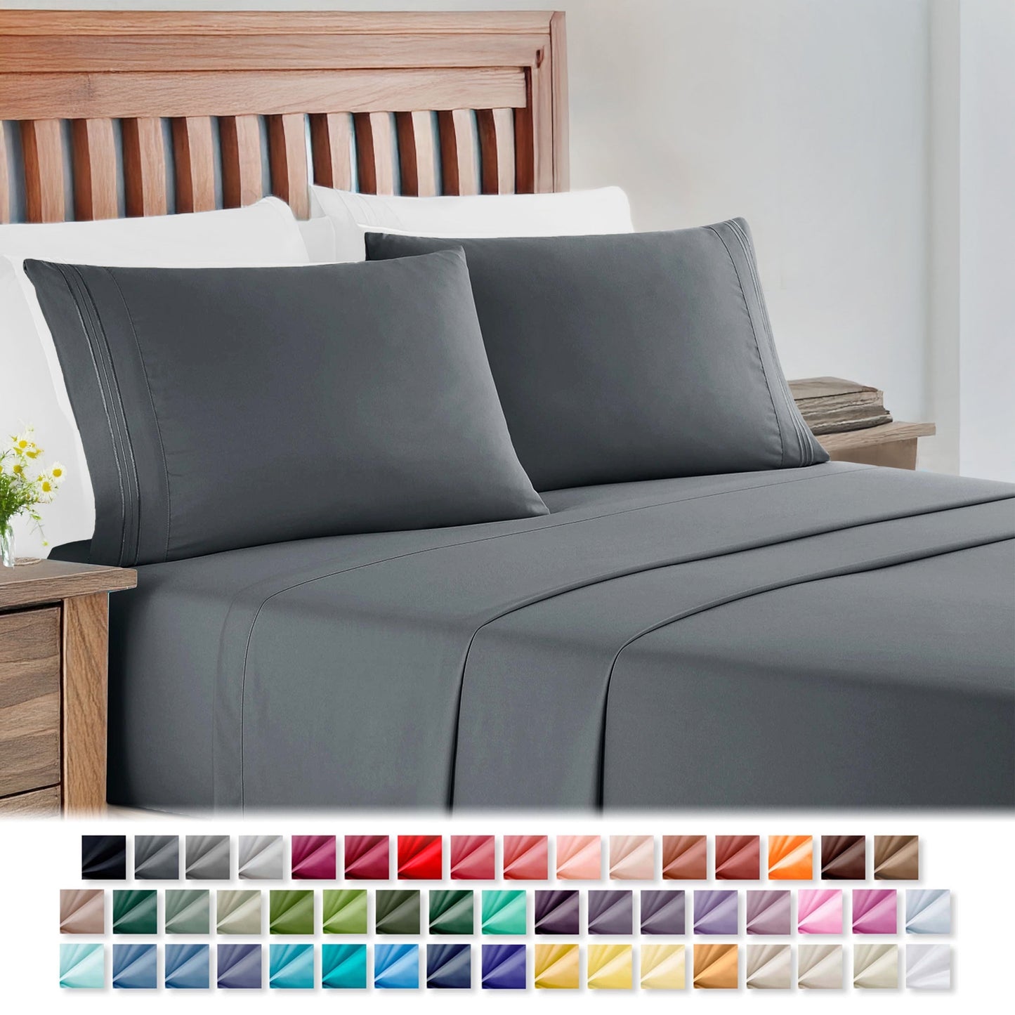 Cooling Sateen Full Size Sheets Set, 1800 Series Bed Sheets Full 4 Piece, Luxury Soft Microfiber Full Sheet Sets, Gray - Cooling Hotel Quality Bedding Sheets and Pillowcases - Default Title