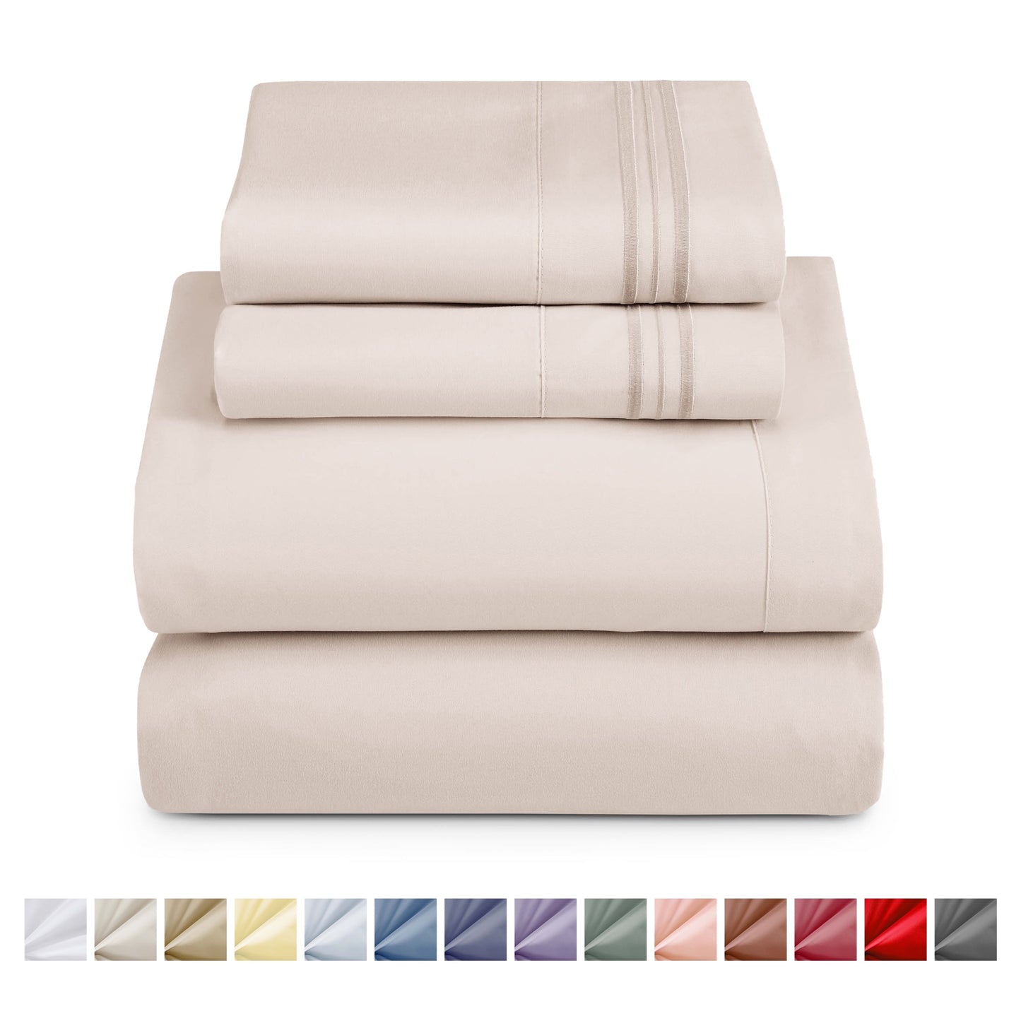 Breathable Luxury King Sheet Sets, 1800 Series Deep Pocket 4 Piece, Luxury Soft Microfiber Bed Sheet Sets, BEIGE CREAM - Premium Ultra-Soft Pillowcase Pair for Sleeping - Default Title