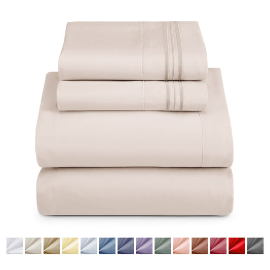 Breathable Luxury King Sheet Sets, 1800 Series Deep Pocket 4 Piece, Luxury Soft Microfiber Bed Sheet Sets, BEIGE CREAM - Premium Ultra-Soft Pillowcase Pair for Sleeping - Default Title