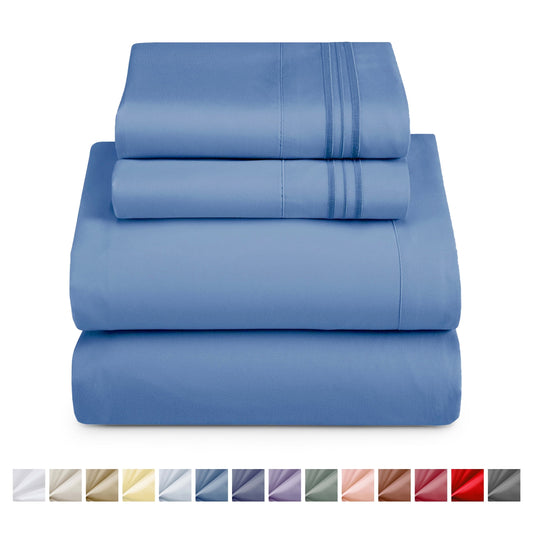 Wrinkle-Resistant Split King Sheet Sets, Deep Pocket 5 Piece, Luxury Soft Microfiber Bed Sheet Sets, BLUE HEAVEN - Premium Ultra-Soft Pillowcase Pair for Sleeping - Default Title