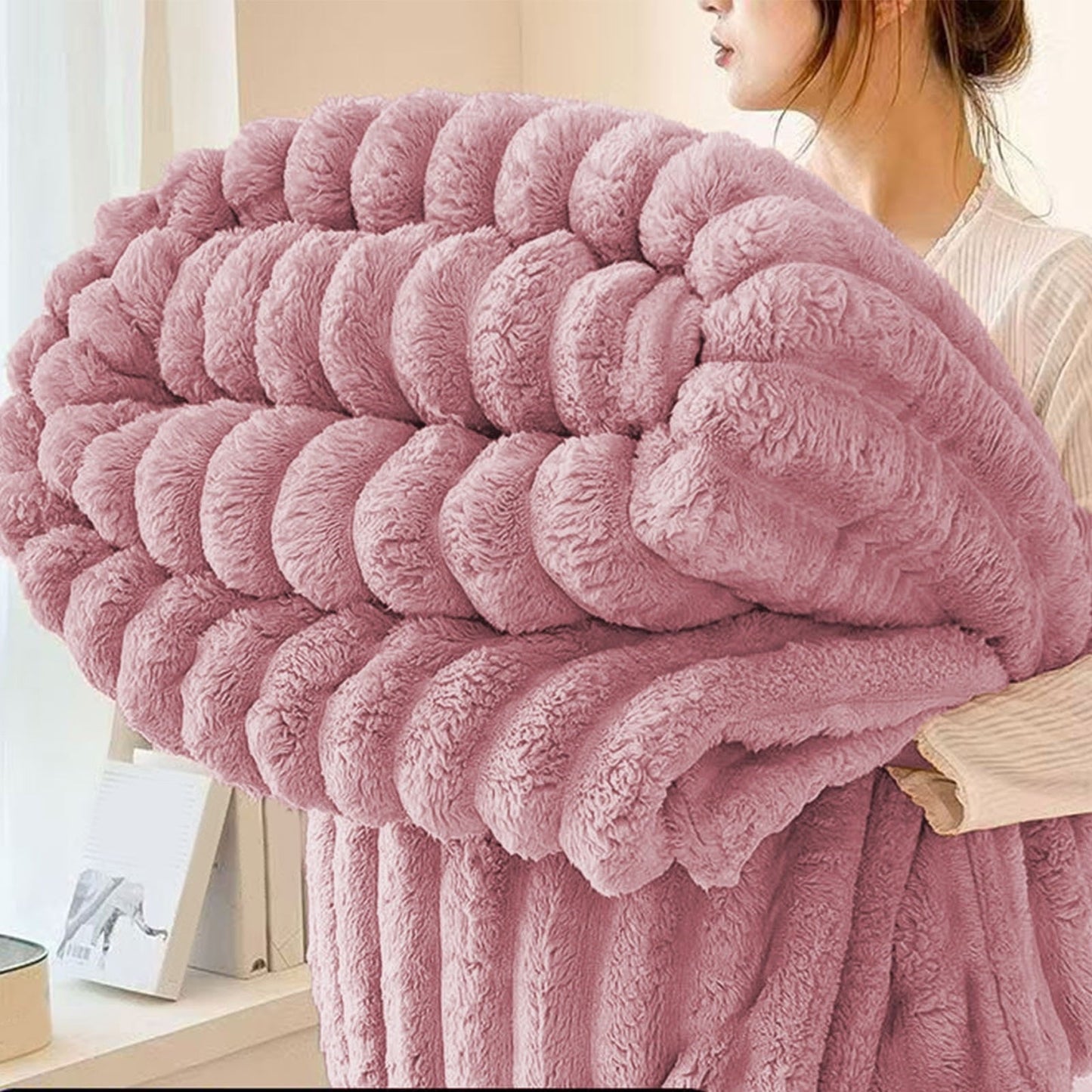 Cozy Fleece Faux Fur Throw Blanket for Couch, Soft and Thick Double Layer Throw Blanket, Lightweight Plush Fuzzy Luxury Winter Bl... - Luxury Knitted Decorative Throw Blanket with Fringes - Default Title