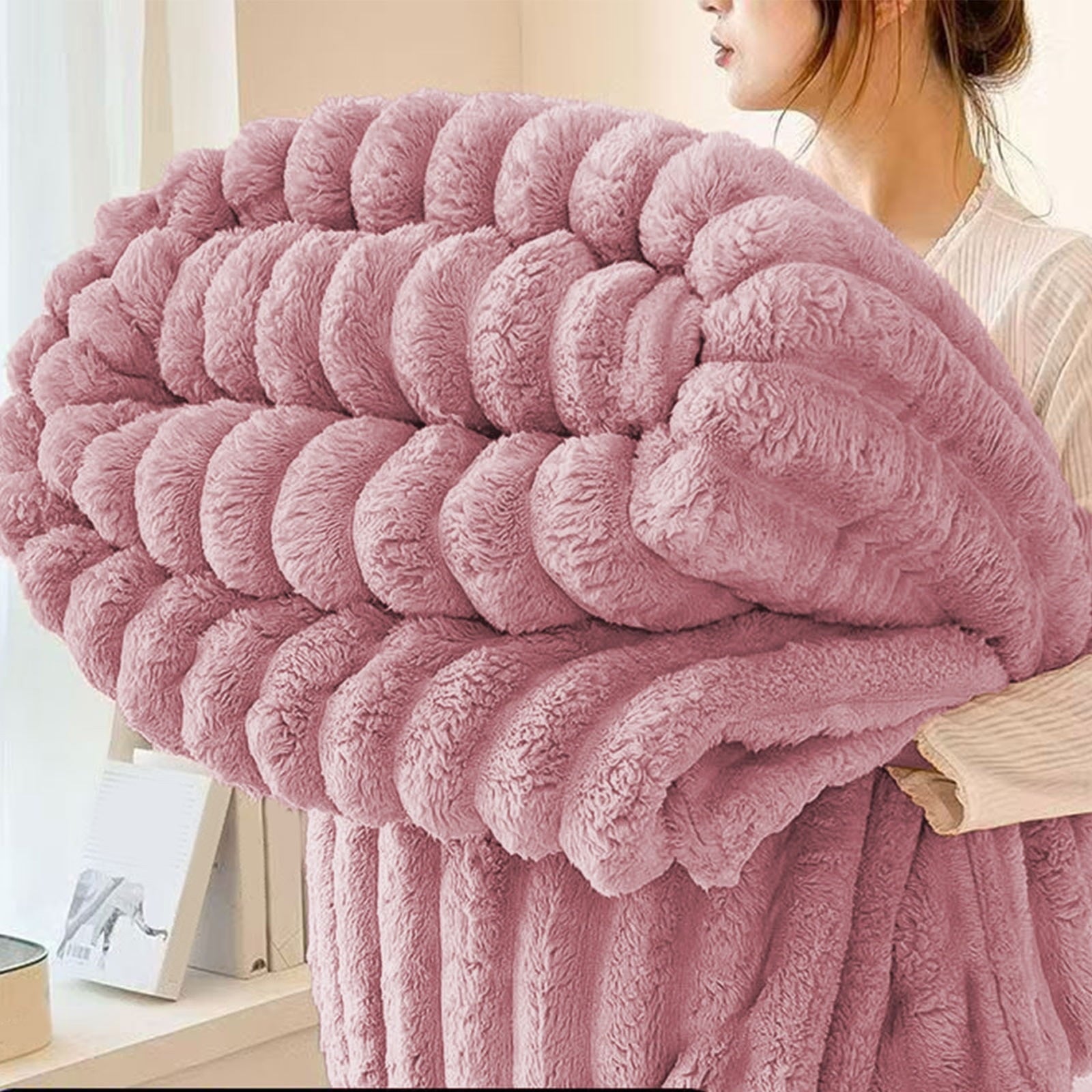 Cozy Fleece Faux Fur Throw Blanket for Couch, Soft and Thick Double Layer Throw Blanket, Lightweight Plush Fuzzy Luxury Winter Bl... - Luxury Knitted Decorative Throw Blanket with Fringes - Default Title