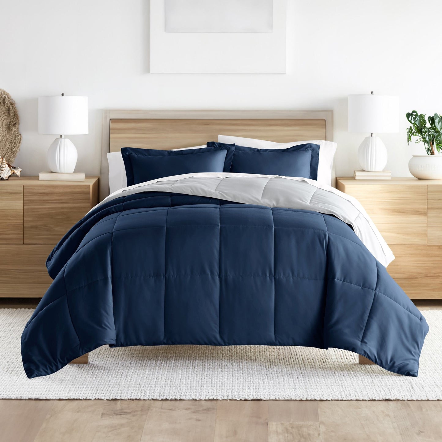 Luxurious Quilted 2-Piece Navy & Gray Reversible Down Alternative Comforter Set, Twin/Twin XL - Cloud-Like Soft Lightweight Bed Comforter - Default Title