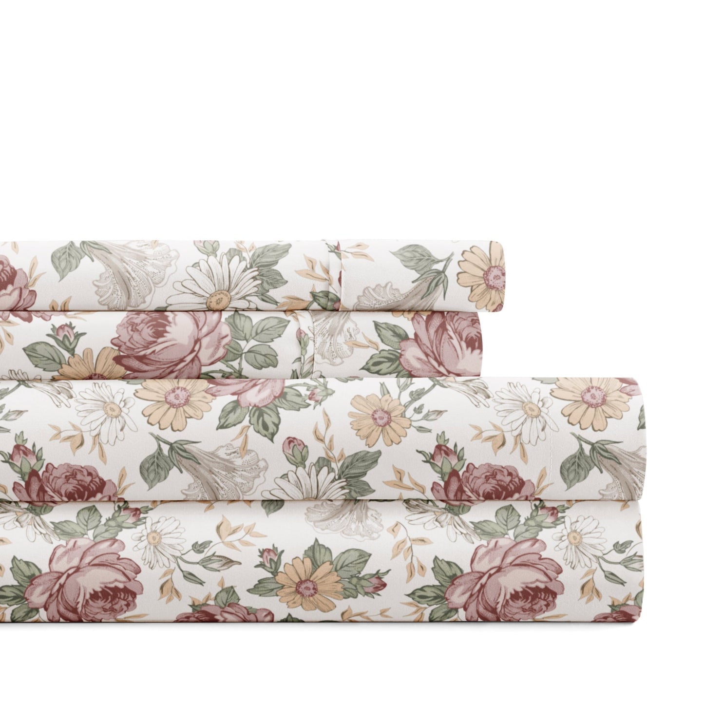 Wrinkle-Resistant 4 Piece Pattern Microfiber Bed Sheets Set, Blooming Floral Rose, Queen - Premium Ultra-Soft Pillowcase Pair for Sleeping - Default Title