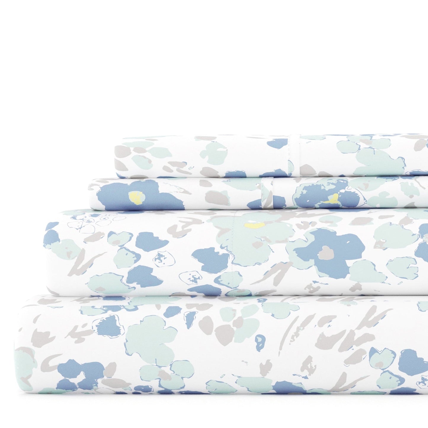 Wrinkle-Resistant 4 Piece Pattern Microfiber Bed Sheets Set, Light Blue Violets, Full - Luxury Bed Sheet Set with Deep Pockets - Default Title