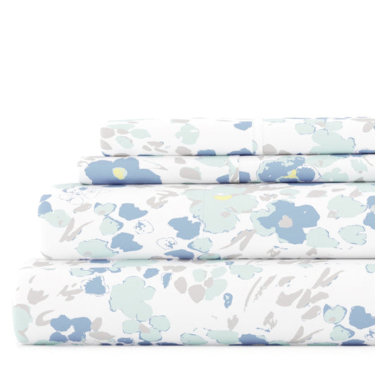 Wrinkle-Resistant 4 Piece Pattern Microfiber Bed Sheets Set, Light Blue Violets, Full - Luxury Bed Sheet Set with Deep Pockets - Default Title