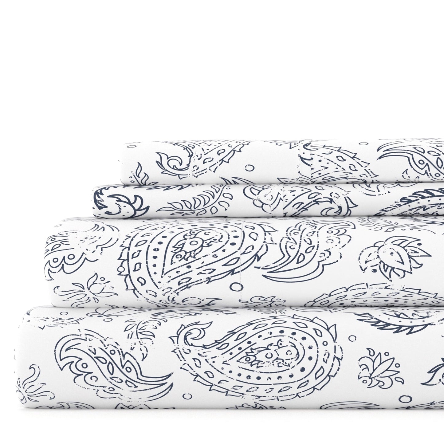 Premium Egyptian Cotton 4 Piece Pattern Microfiber Bed Sheets Set, Navy Coarse Paisley, Full - Breathable Egyptian Cotton Flat & Fitted Sheets - Default Title