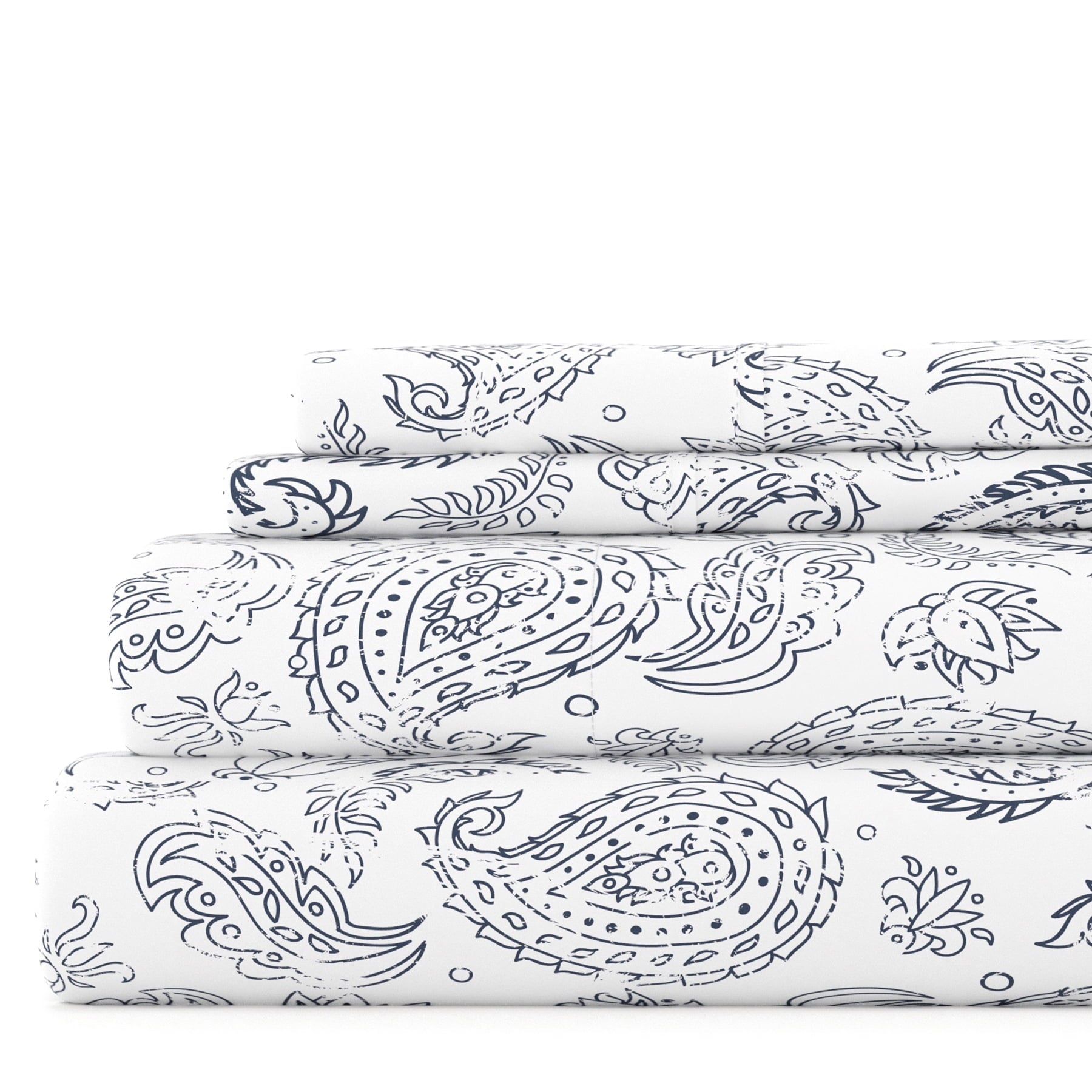 Premium Egyptian Cotton 4 Piece Pattern Microfiber Bed Sheets Set, Navy Coarse Paisley, Full - Breathable Egyptian Cotton Flat & Fitted Sheets - Default Title