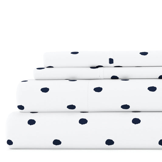 Ultra-Soft 4 Piece Pattern Microfiber Bed Sheets Set, Navy Dots, California King - Luxury Bed Sheet Set with Deep Pockets - Default Title