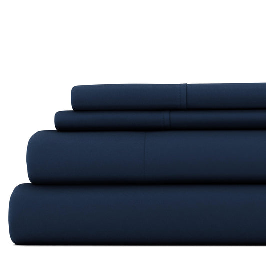 Cooling Sateen 4 Piece Solid Microfiber Bed Sheet Set, Navy, Queen - Premium Ultra-Soft Pillowcase Pair for Sleeping - Default Title